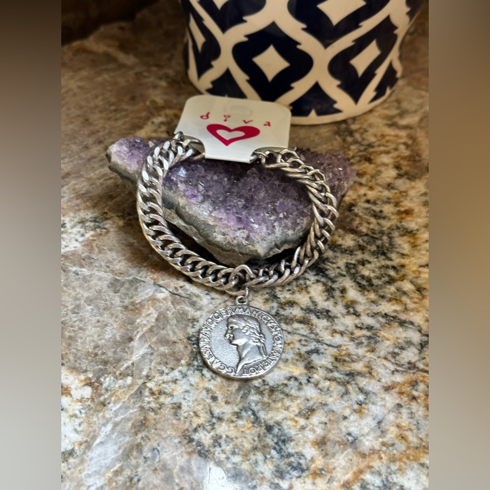 Silver Link Chain Coin Bracelet